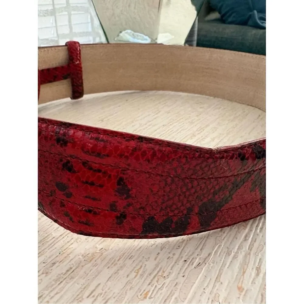 VTG Liz Claiborne Red Black Snakeskin Leather Wide Belt Size M
